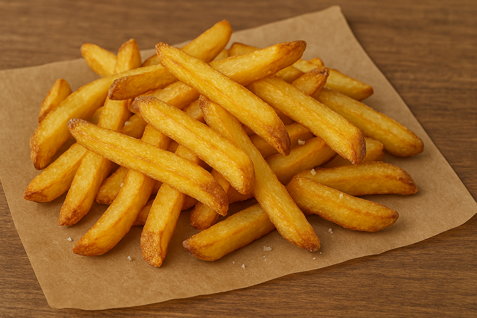 Les avantages des frites fraiches sont nombreux. Ce plateau de frites fraîches cuites est saupoudré de sel